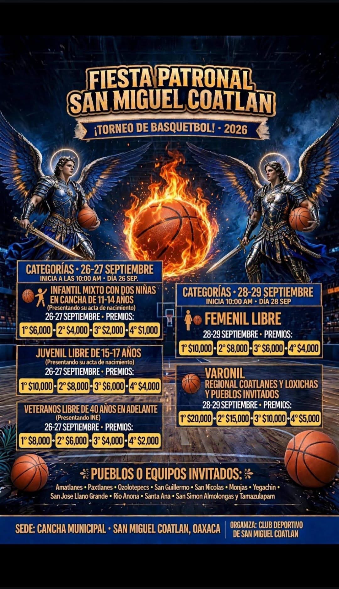 Cartel del torneo Torneo Relámpago de Básquetbol San Miguel Arcángel - San Miguel Coatlán, Oaxaca