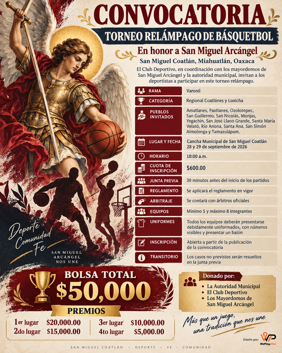 Cartel del torneo Torneo Relámpago de Básquetbol San Miguel Arcángel - San Miguel Coatlán, Oaxaca