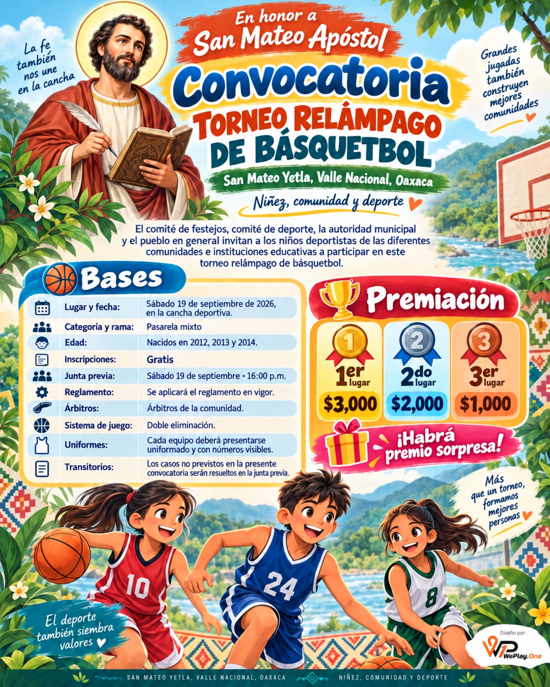 Cartel del torneo Torneo Relámpago de Básquetbol Fiesta de San Mateo Apóstol - San Mateo Yetla, Valle Nacional, Oaxaca