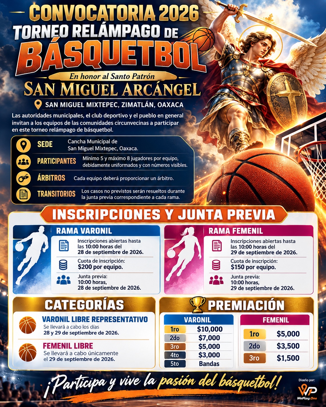 Cartel del torneo Torneo Relámpago de Básquetbol San Miguel Arcángel - San Miguel Mixtepec, Oaxaca