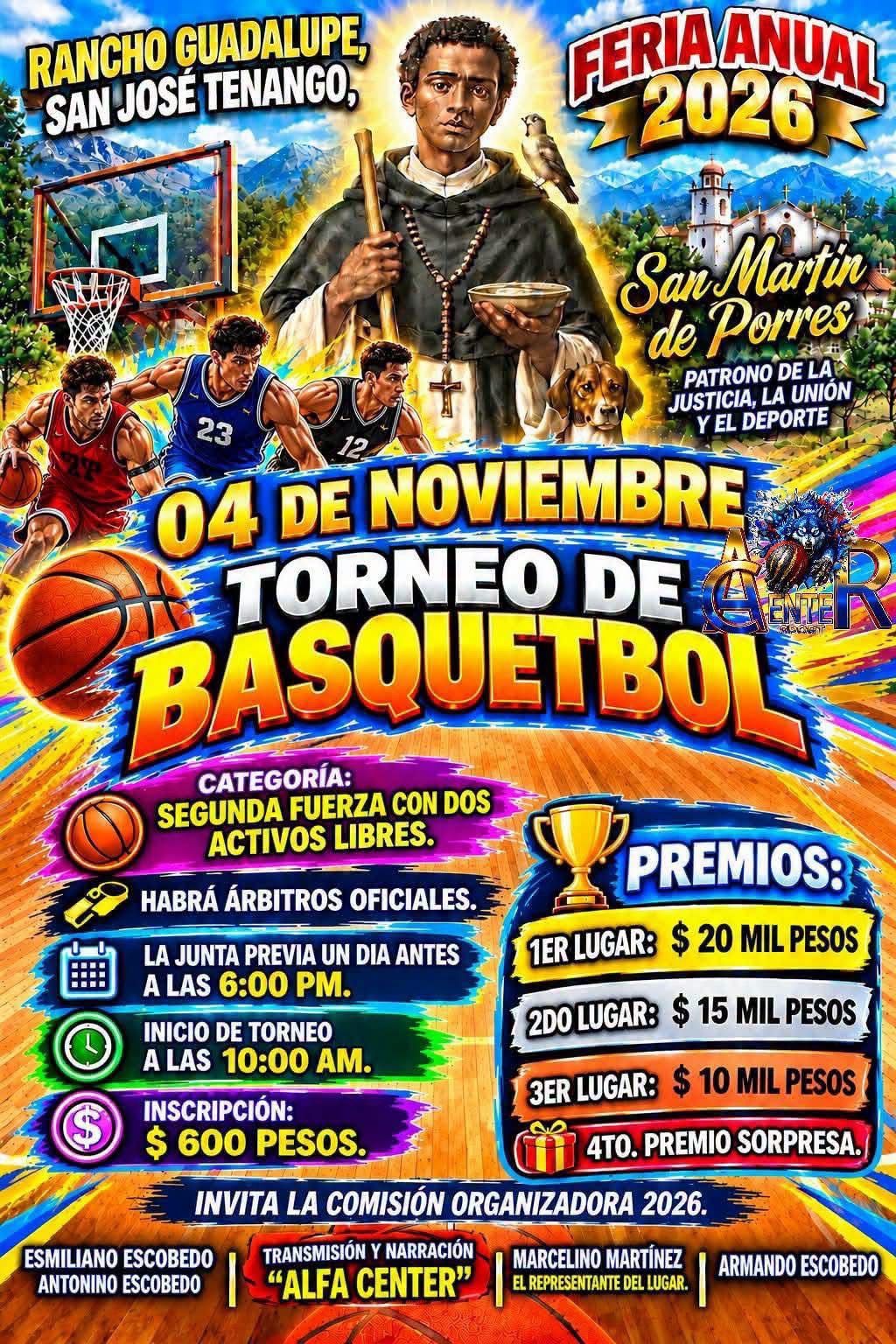 Cartel del torneo Torneo de Básquetbol Feria San Martín de Porres - Rancho Guadalupe, Oaxaca