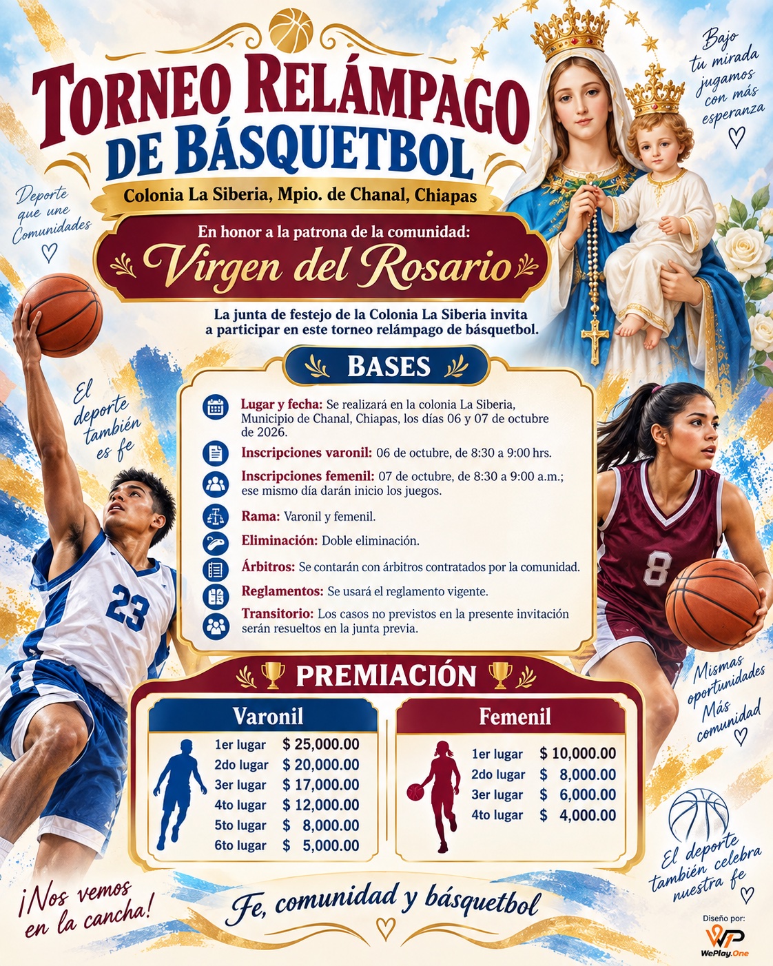 Cartel del torneo Torneo Relámpago de Básquetbol Virgen del Rosario - la Siberia, Chiapas