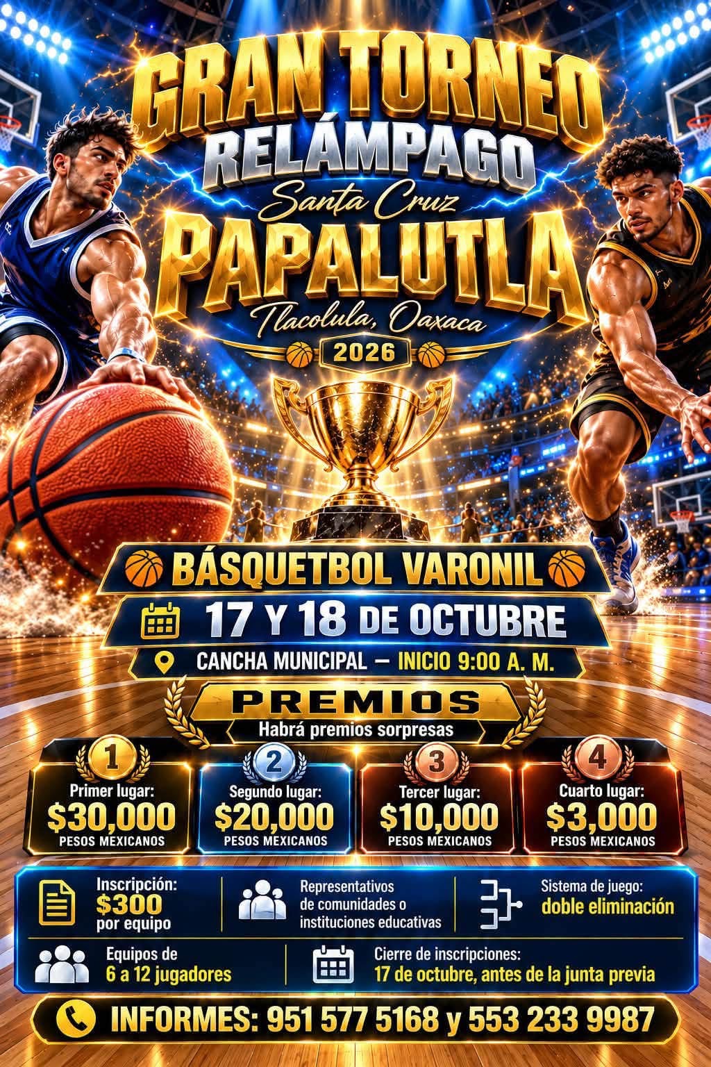 Cartel del torneo Gran Torneo Relámpago de Básquetbol - Santa Cruz Papalutla, Oaxaca