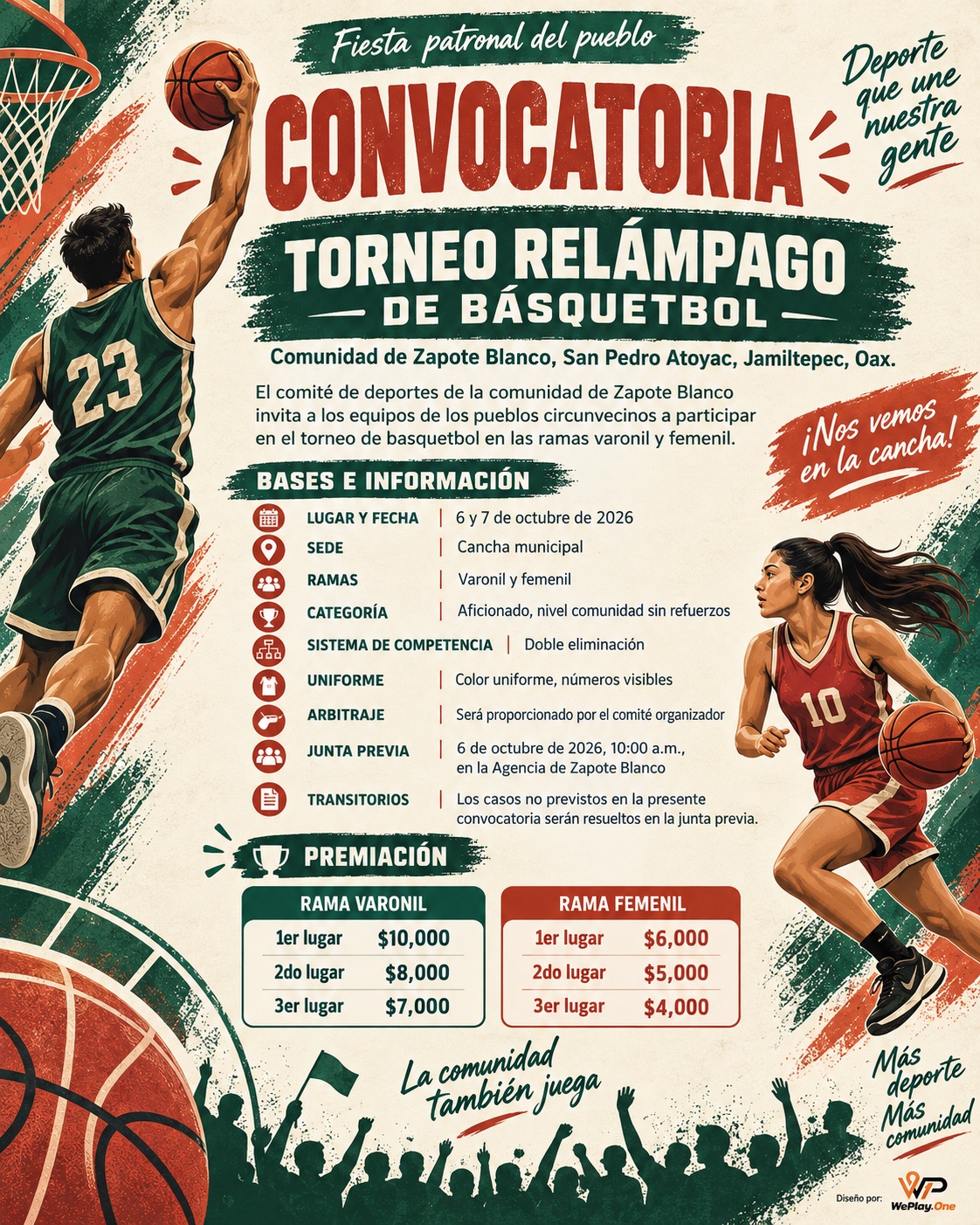 Cartel del torneo Torneo de Básquetbol Fiesta Patronal - Zapote Blanco, Oaxaca