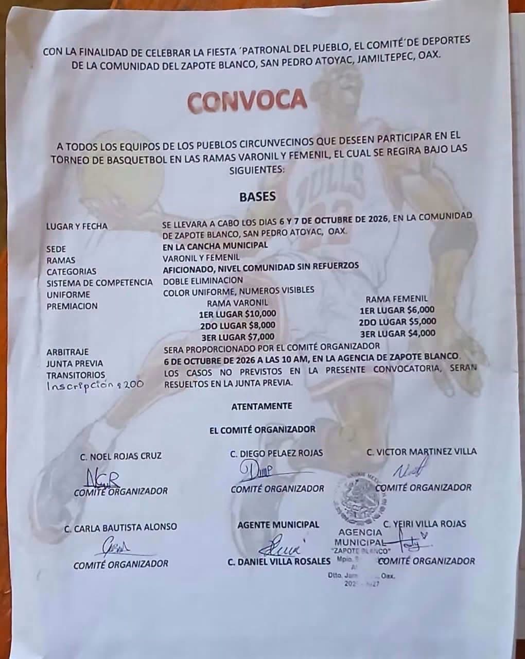 Torneo de Básquetbol Fiesta Patronal - Zapote Blanco, Oaxaca — imagen 1