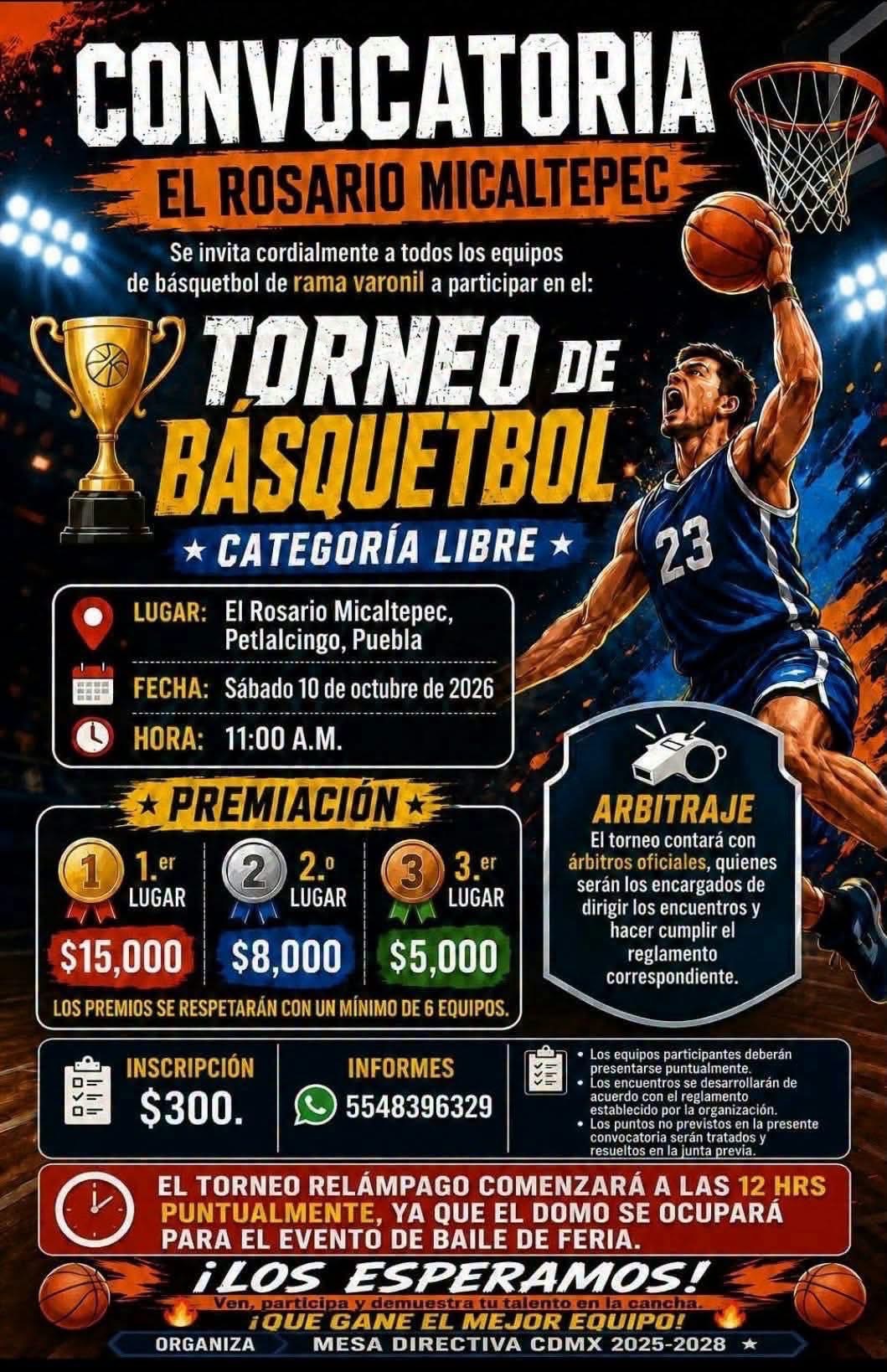 Cartel del torneo Torneo de Básquetbol - el Rosario Micaltepec, Petlalcingo, Puebla