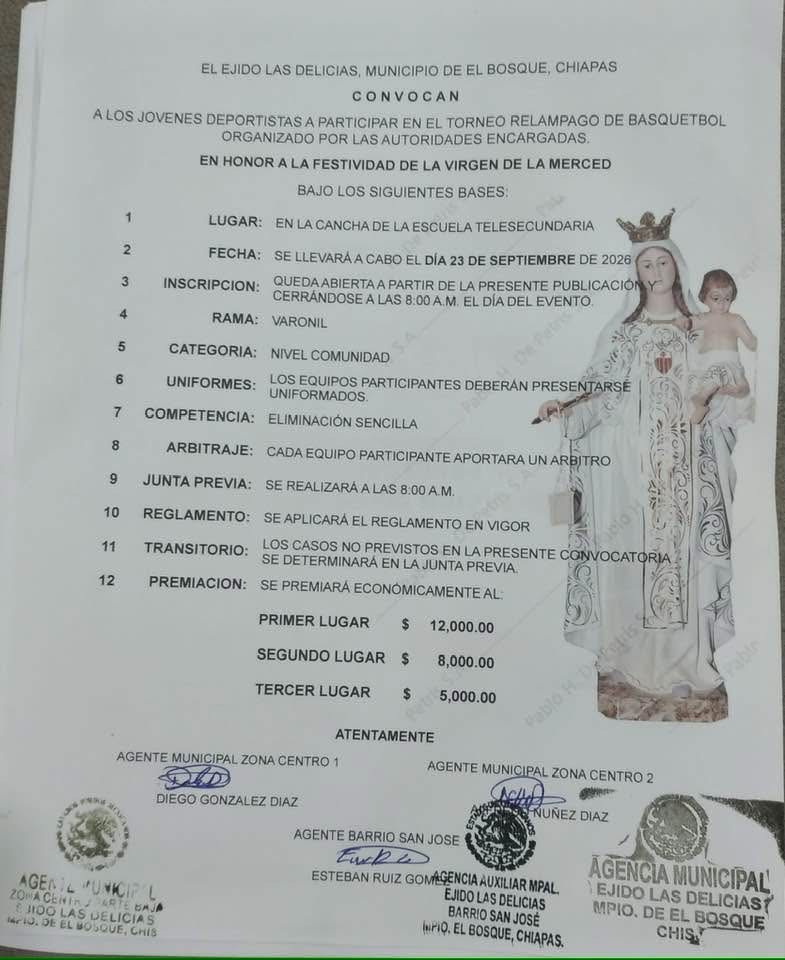 Torneo Relámpago de Básquetbol Virgen de la Merced - las Delicias, Chiapas — imagen 1