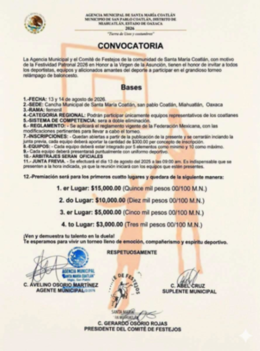 Cartel del torneo Grandioso Torneo Relámpago - Santa María Coatlán, Oaxaca