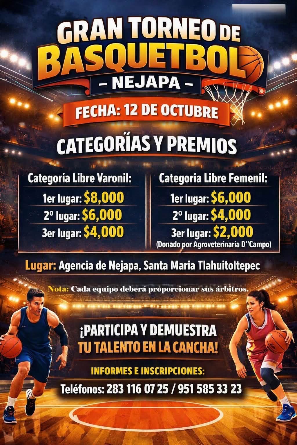 Cartel del torneo Gran Torneo de Básquetbol - Nejapa, Santa María Tlahuitoltepec, Oaxaca