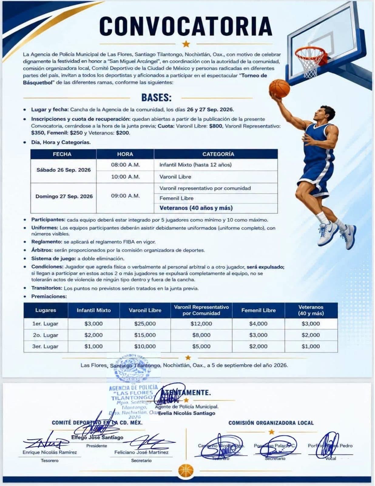 Torneo de Básquetbol San Miguel Arcángel - las Flores, Tilantongo, Oaxaca — imagen 1