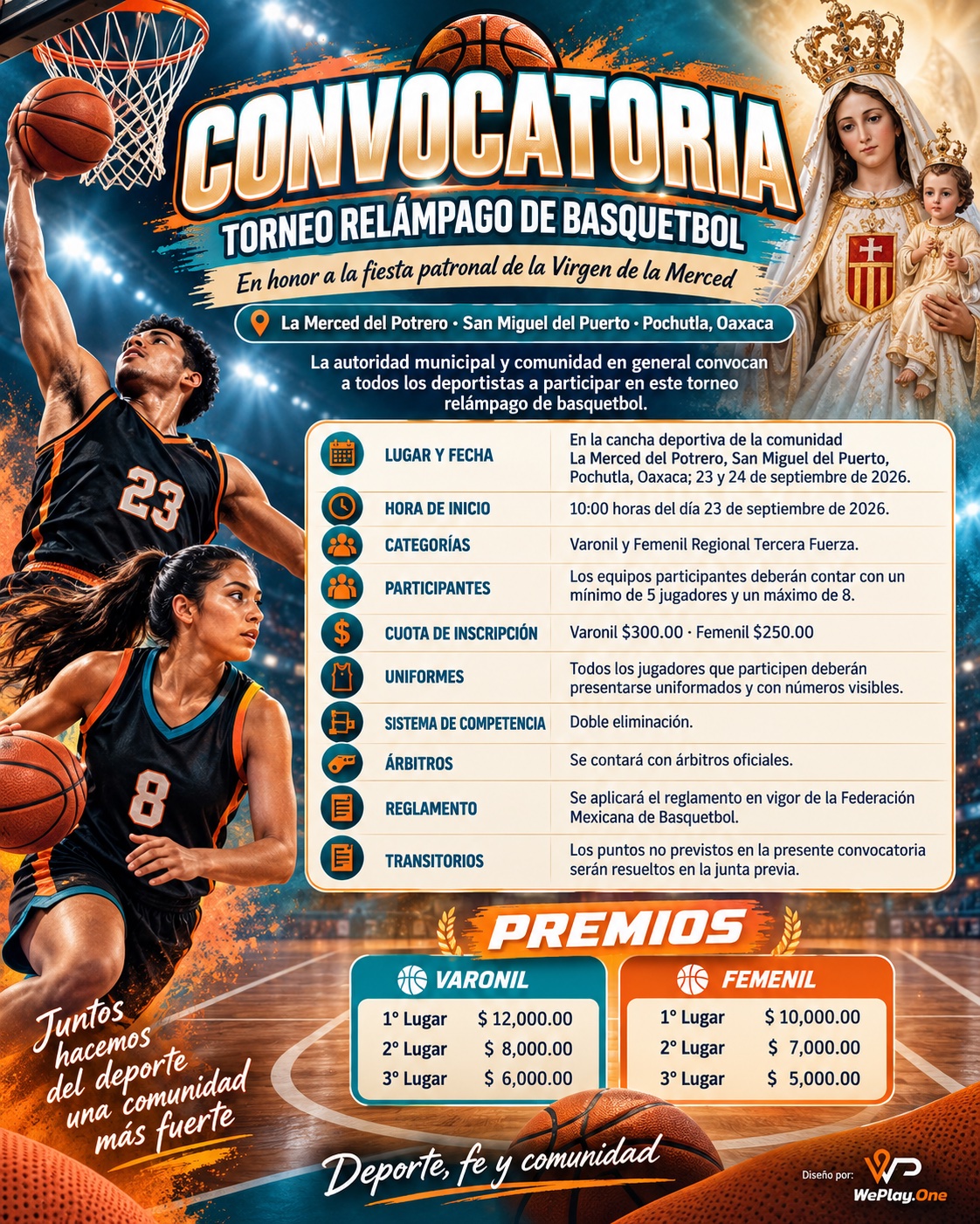 Cartel del torneo Torneo Relámpago de Básquetbol Virgen de la Merced - la Merced del Potrero, Oaxaca