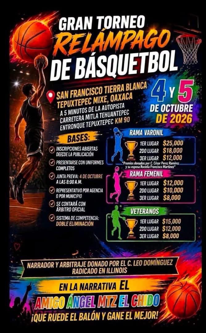 Cartel del torneo Gran Torneo Relámpago de Básquetbol - San Francisco Tierra Blanca, Oaxaca