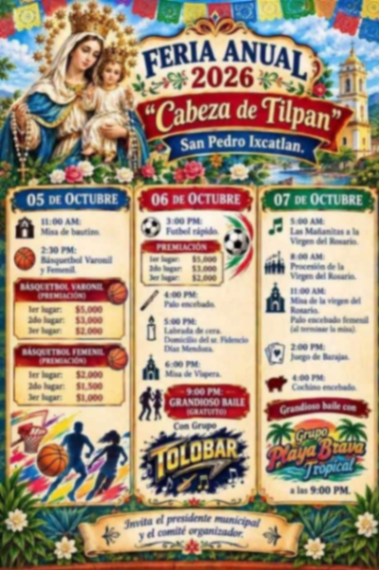 Cartel del torneo Básquetbol Feria Anual 2026 - Cabeza de Tilpan, Oaxaca