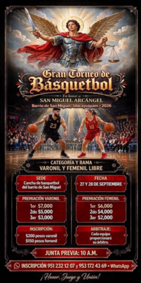Cartel del torneo Gran Torneo de Básquetbol Barrio de San Miguel - Silacayoápam, Oaxaca
