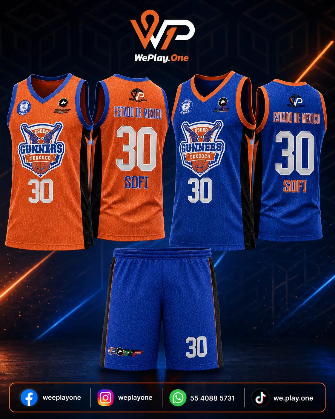 Mockup del uniforme Jersey Gunners Texcoco de basquetbol