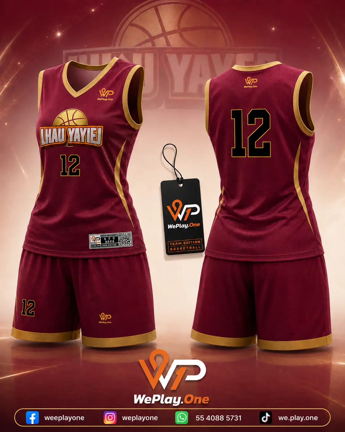 Mockup del uniforme Lhau Yayiej guinda de basquetbol