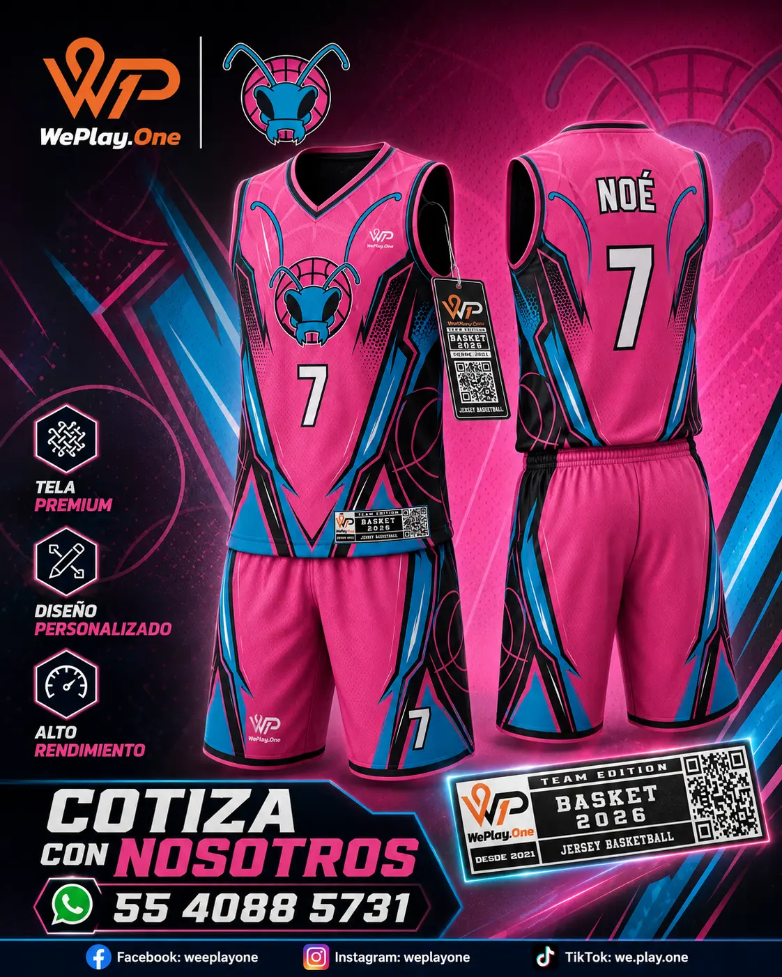 Mockup del uniforme Demos - Rosa y azul de basquetbol