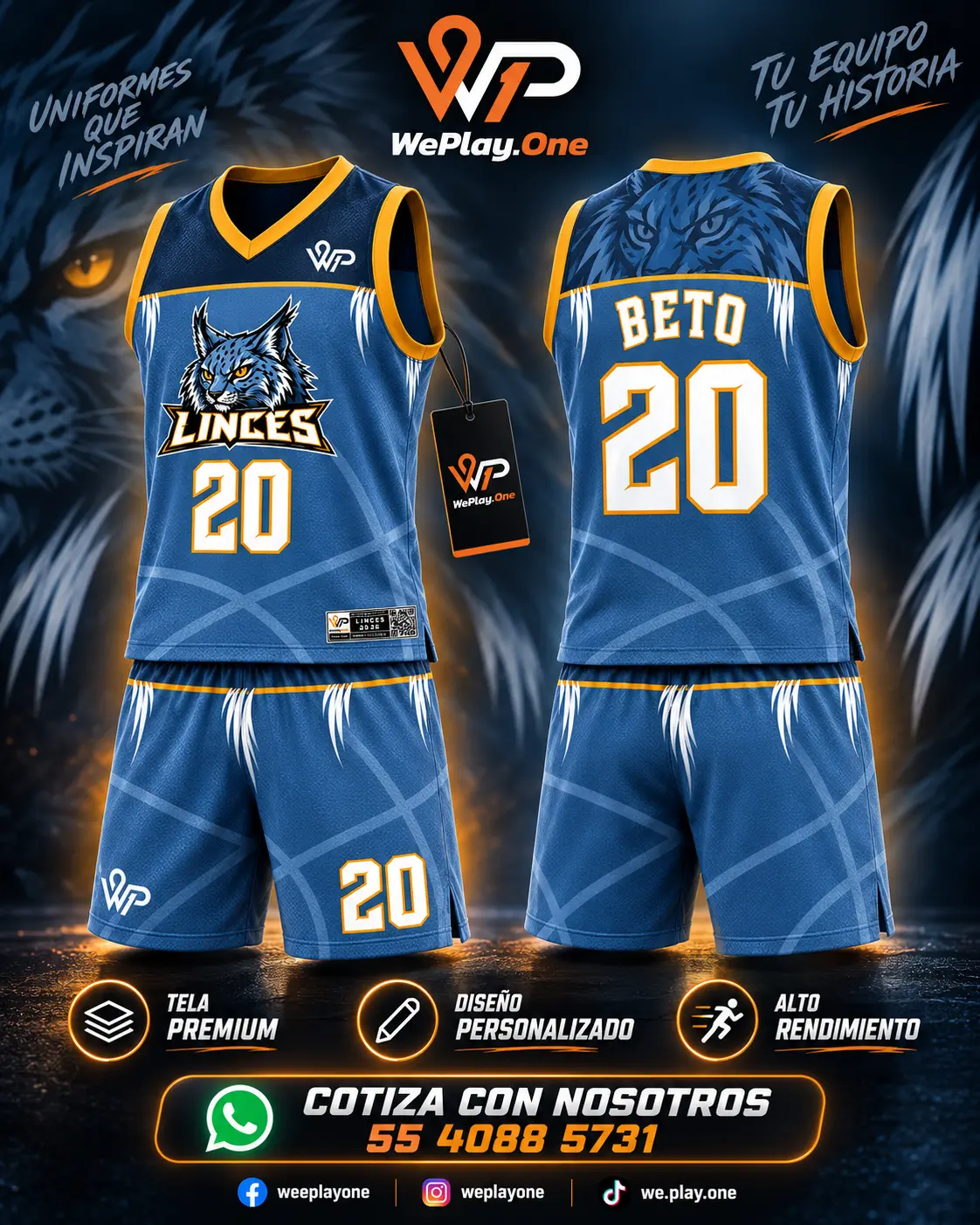 Mockup del uniforme Linces - Azul acero de básquetbol