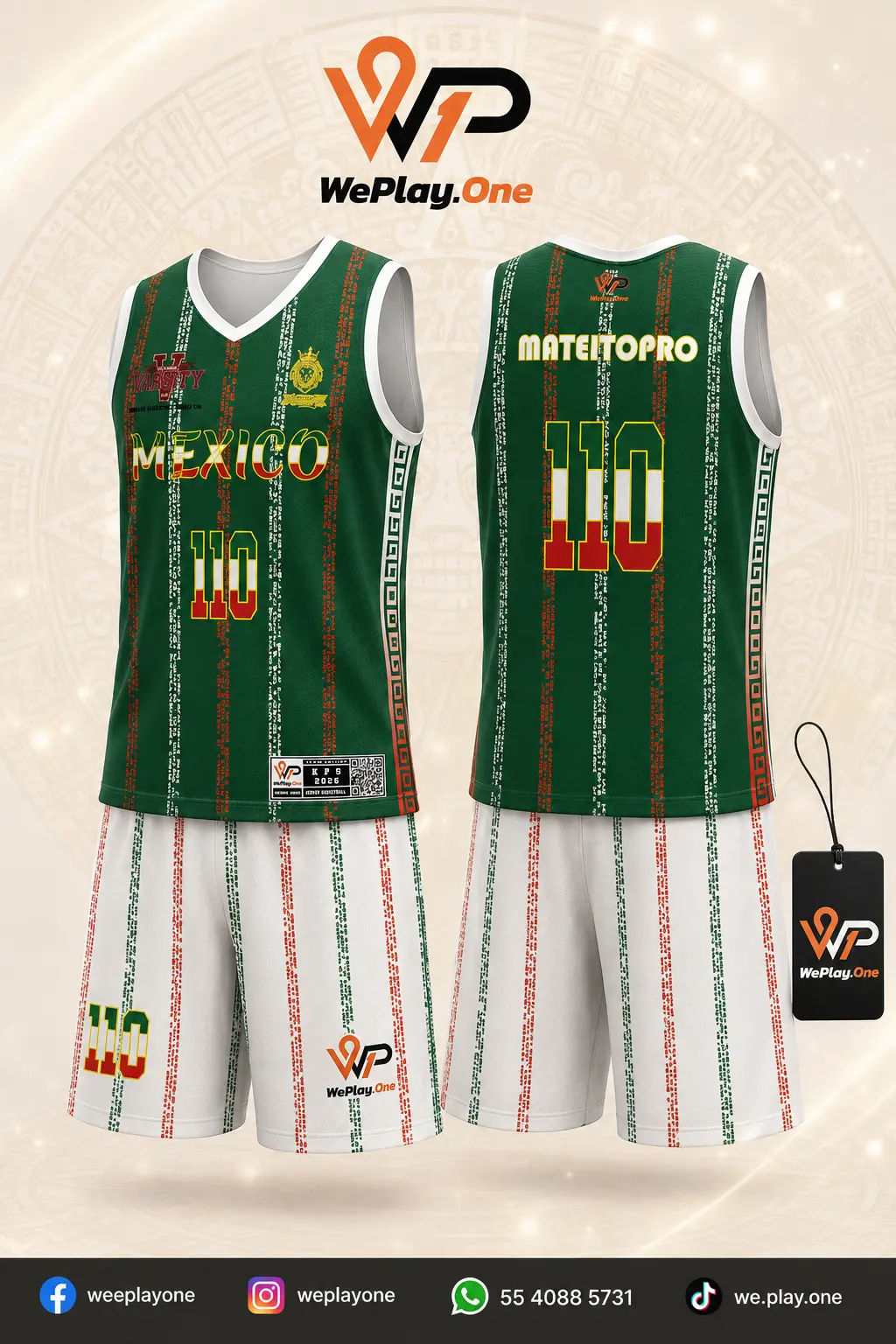 Mockup del uniforme KPS México - Verde Bandera de basquetbol