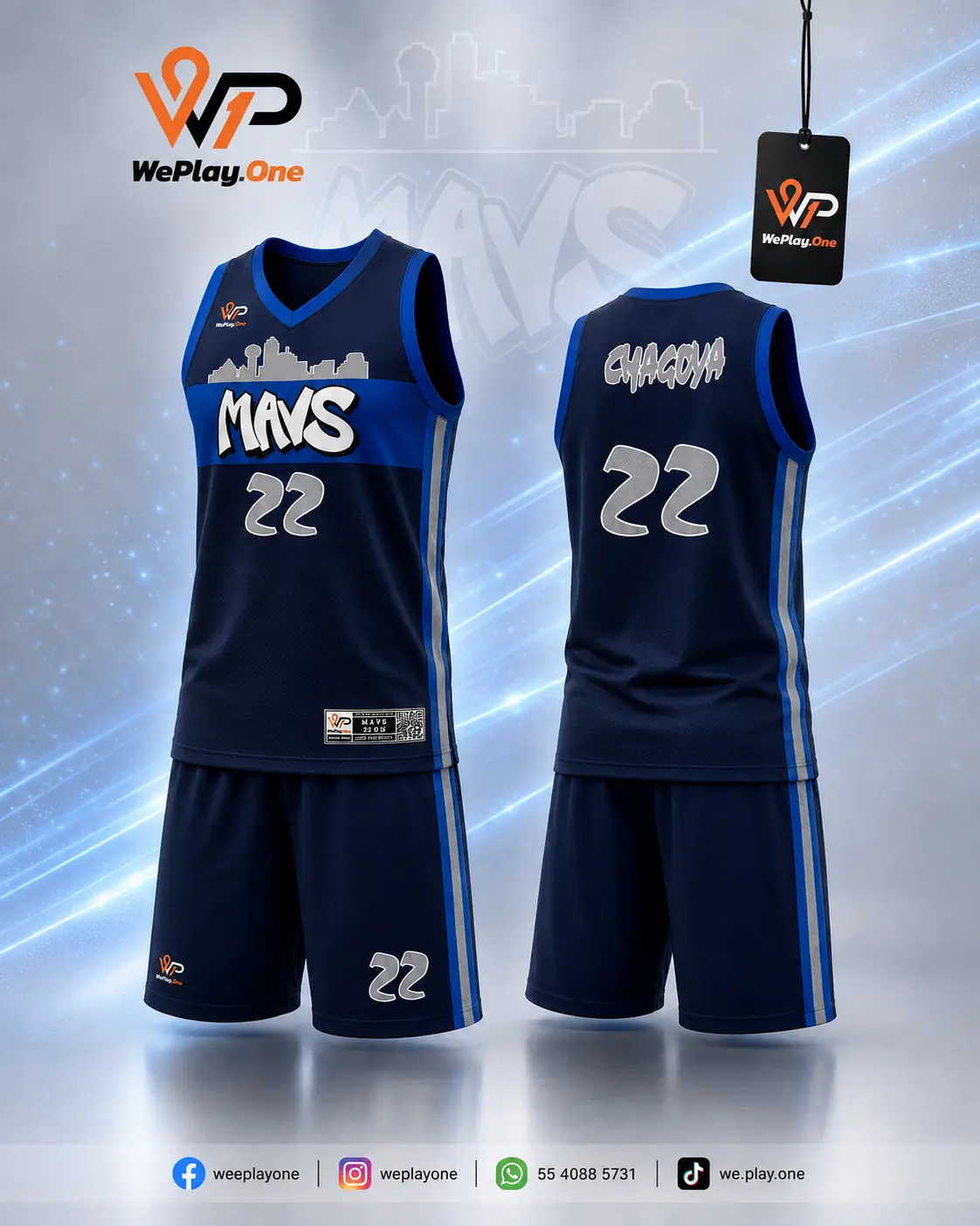 Mockup del uniforme Mavs azul de basquetbol