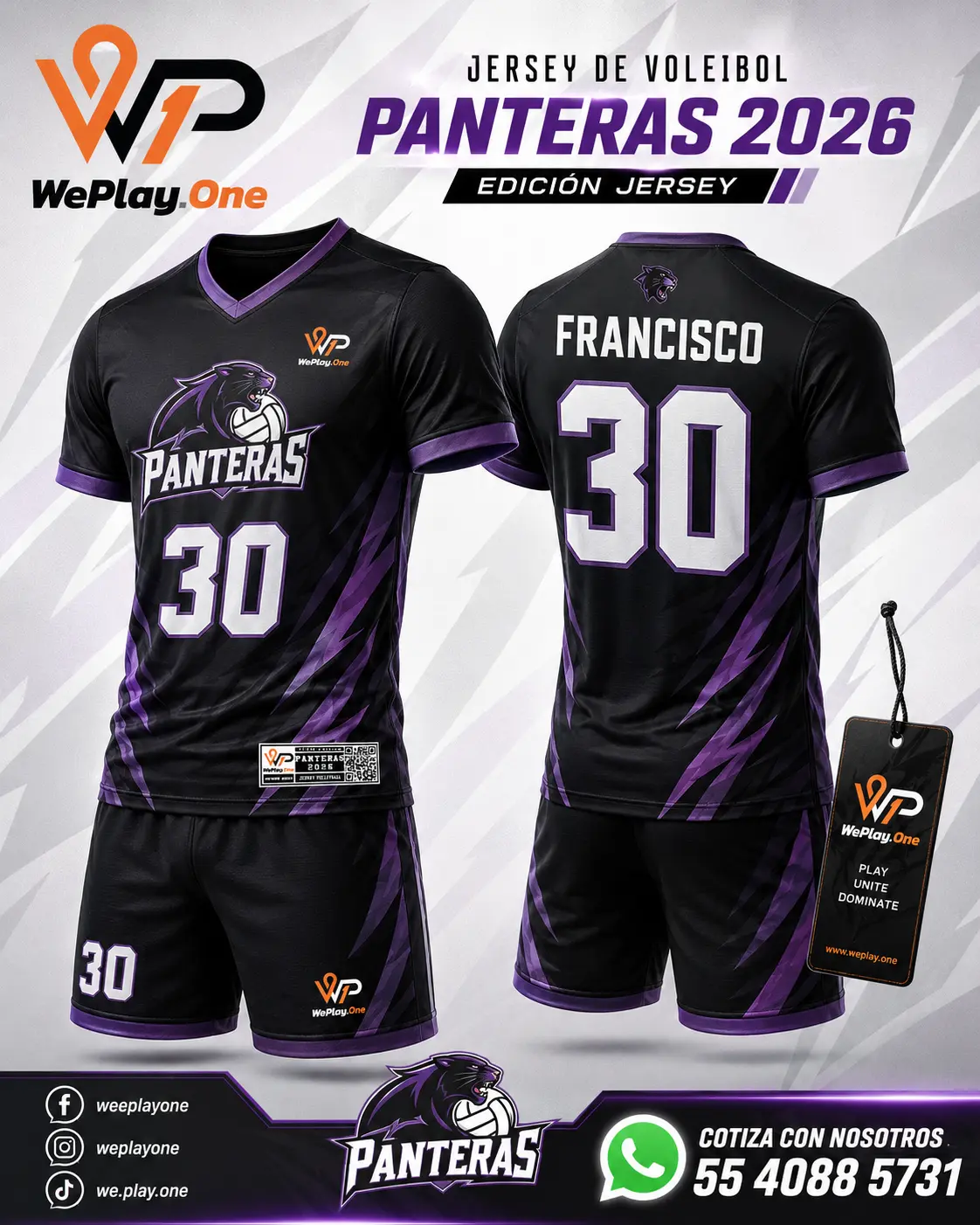Mockup del uniforme Panteras - Negro y morado de voleibol