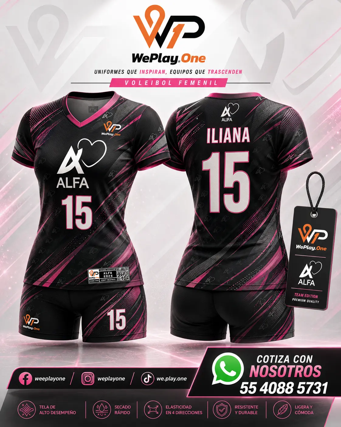 Mockup del uniforme Alfa - Negro y rosa de voleibol