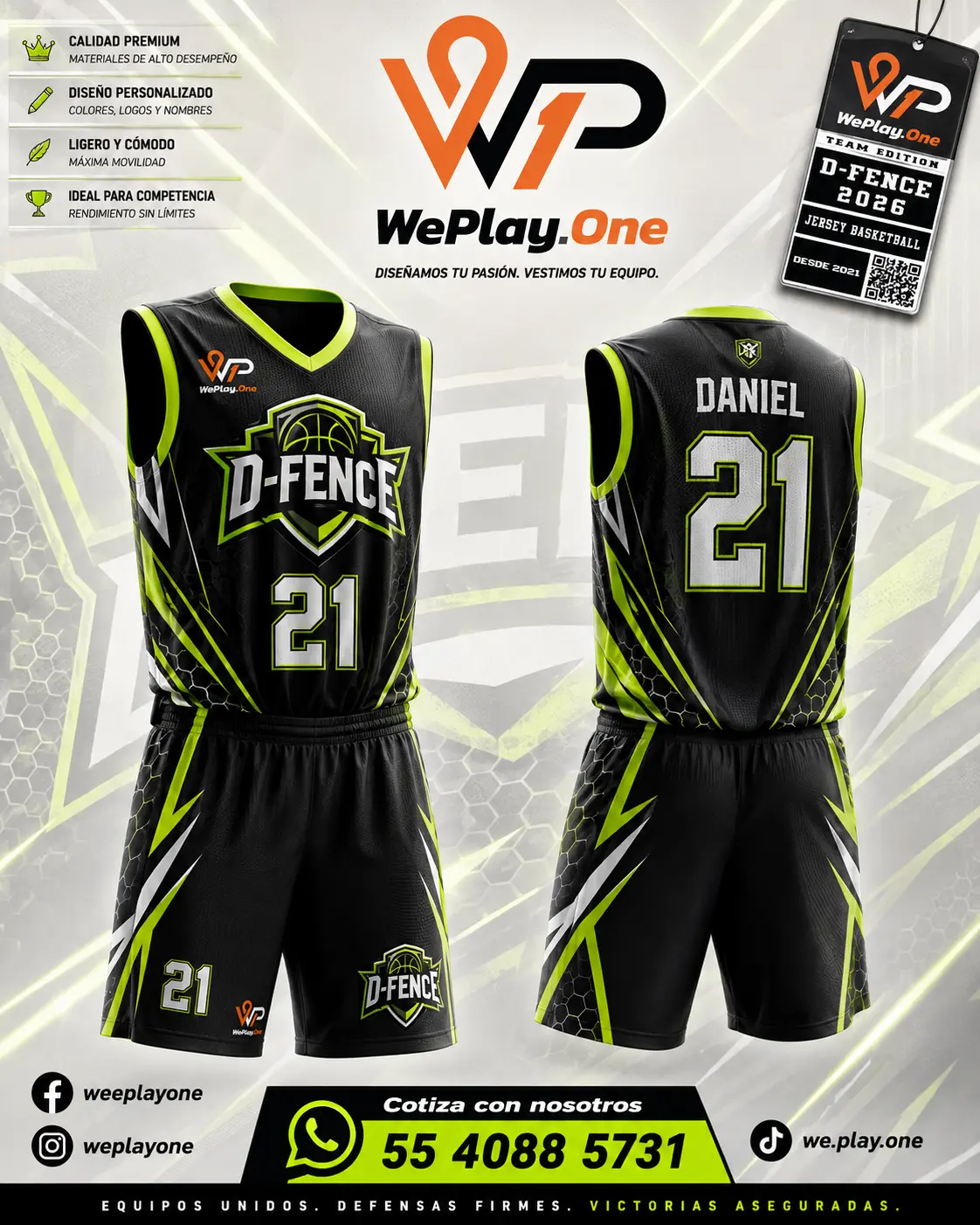 Mockup del uniforme D-Fence - Negro, verde y blanco de basquetbol
