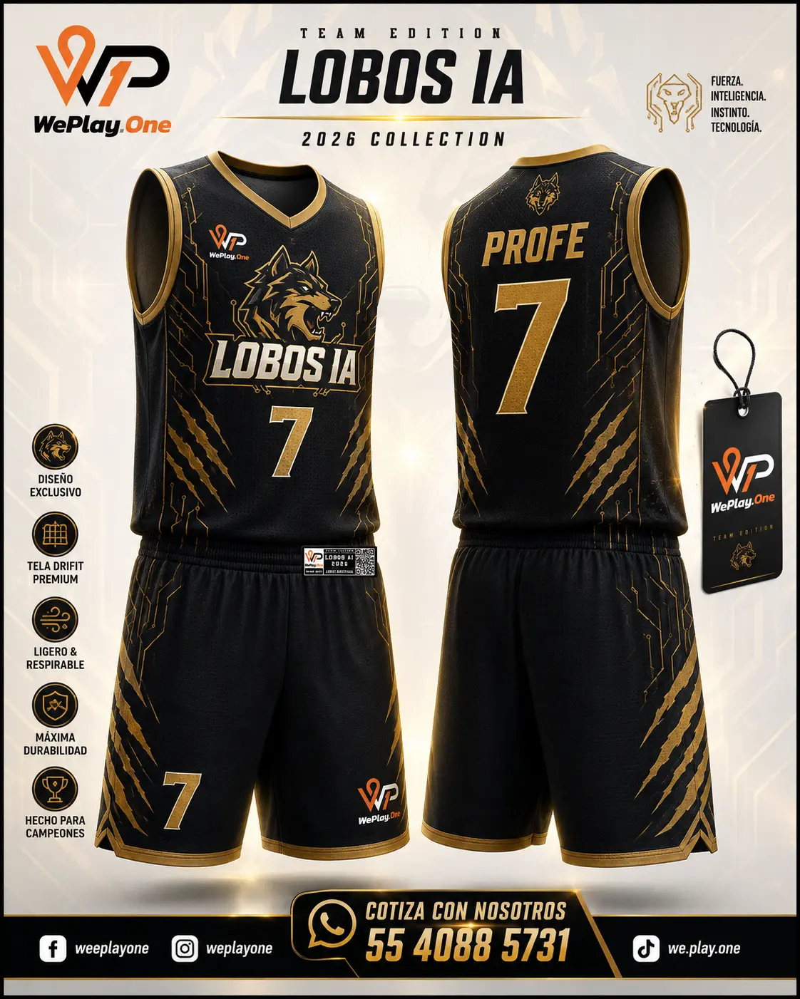 Mockup del uniforme Lobos IA - Negro y dorado de basquetbol