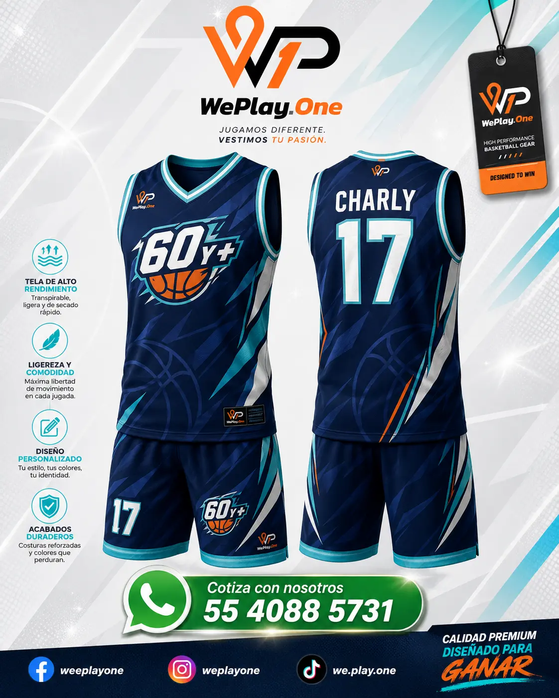 Mockup del uniforme 60 y + - Azul marino de basquetbol